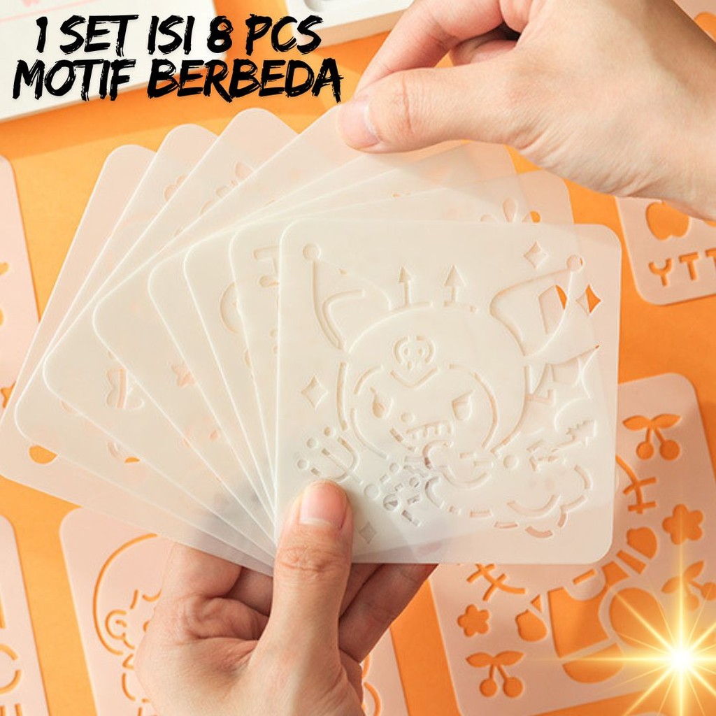 

STENSIL CETAKAN MENGGAMBAR CRAFTING JOURNAL / CETAKAN GAMBAR KUE MOTIF KARTUN KAWAII ISI 8 PCS