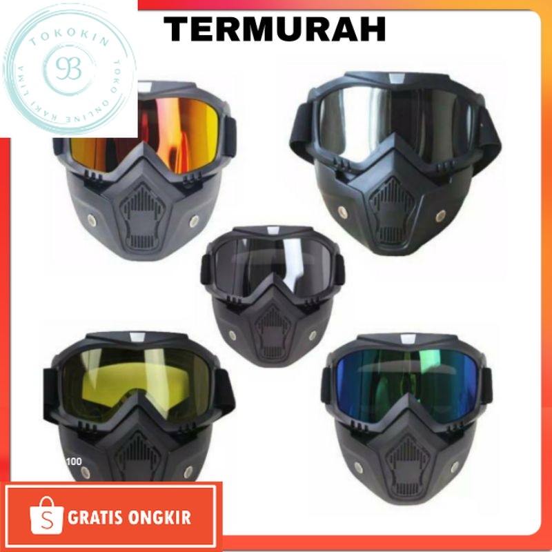 Helm Termurah / Goggles Kacamata + Masker Full Face Helem Mask Helm Gun Ski Motor Cross Topeng Kaca 
