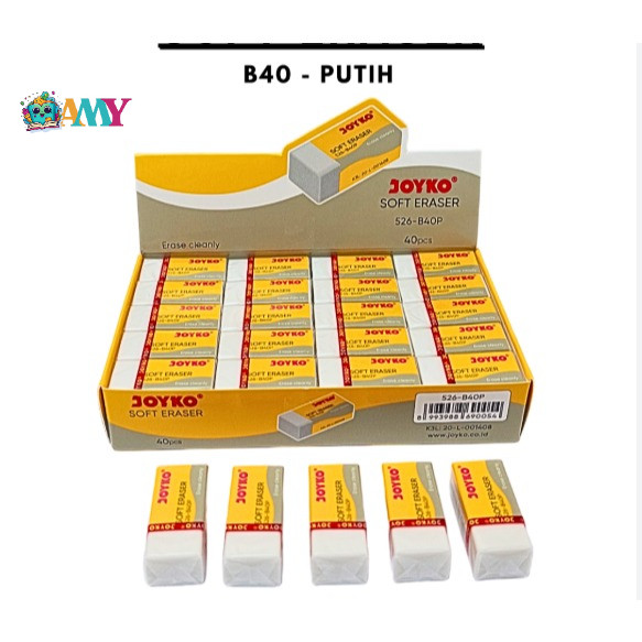 

(1PAK ISI 40BIJI) JOYKO ERASER 526 B40 PUTIH PACK AMY STASIONARY