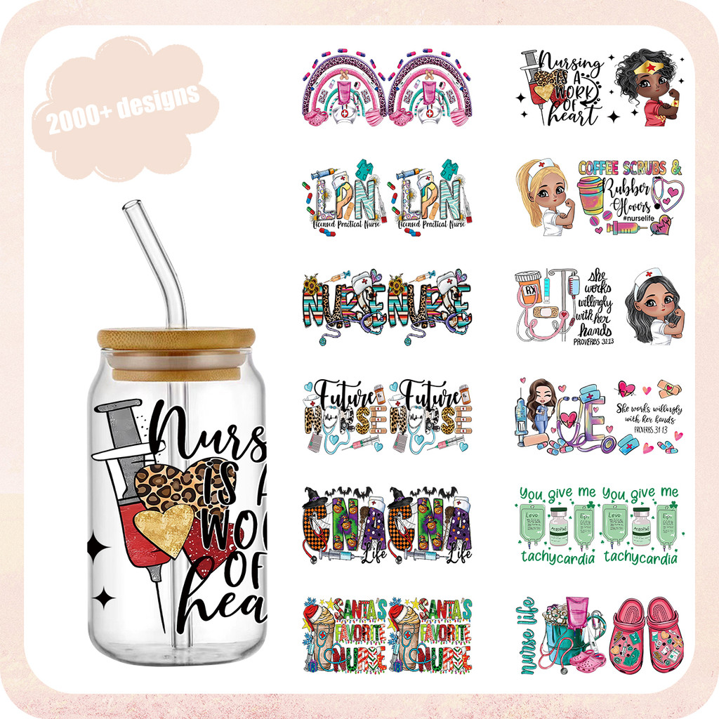 

Nurse Healthy UV DTF Sticker For 16oz Cups Wrap Transfer Sticker Label DIY Logo Selfadhesive Waterproof