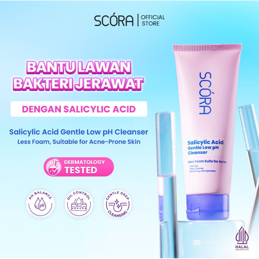 SCORA Salicylic Acid Gentle Low pH Cleanser Sabun Cuci Muka Oily Acne Prone Skin Friendly 100 ml