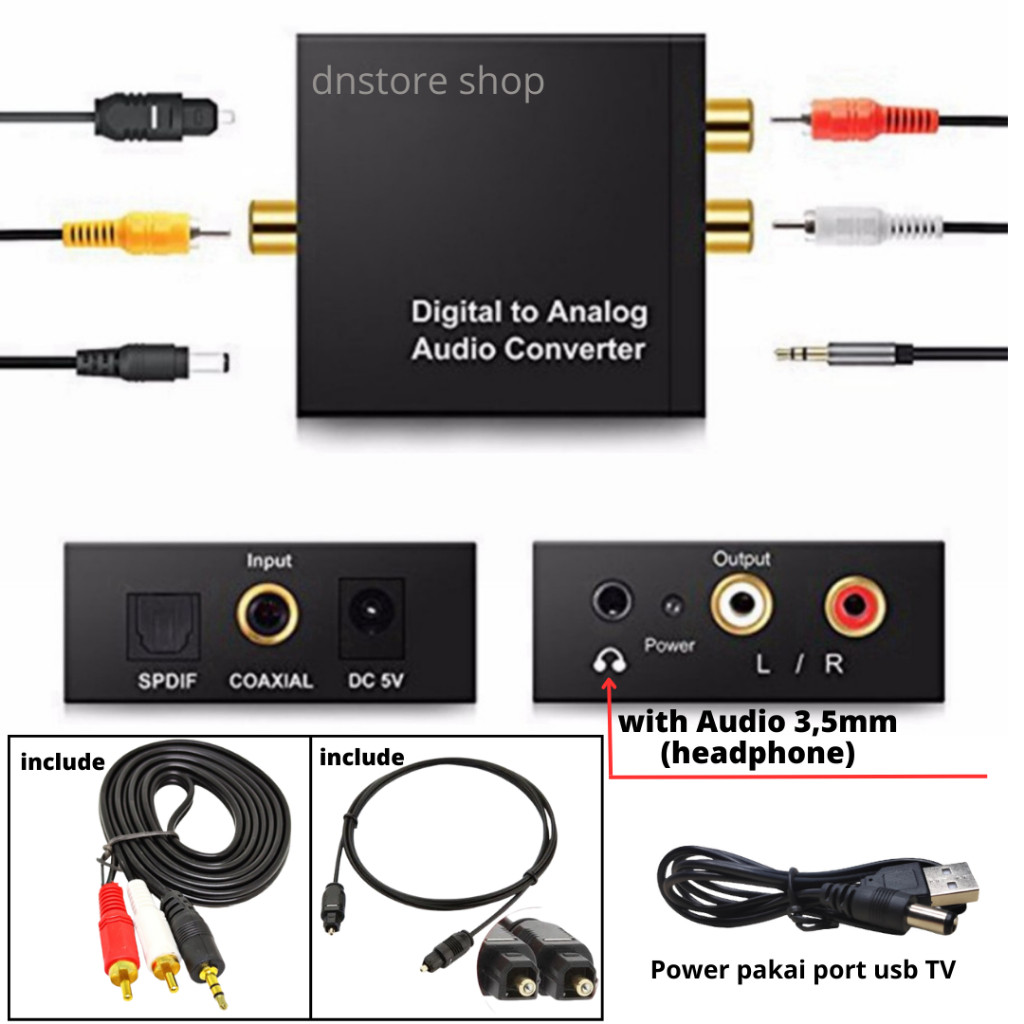 WOW Converter audio tv digital (smart TV LED) Optical Toslink coaxial ke RCA With AUDIO 3.5mm