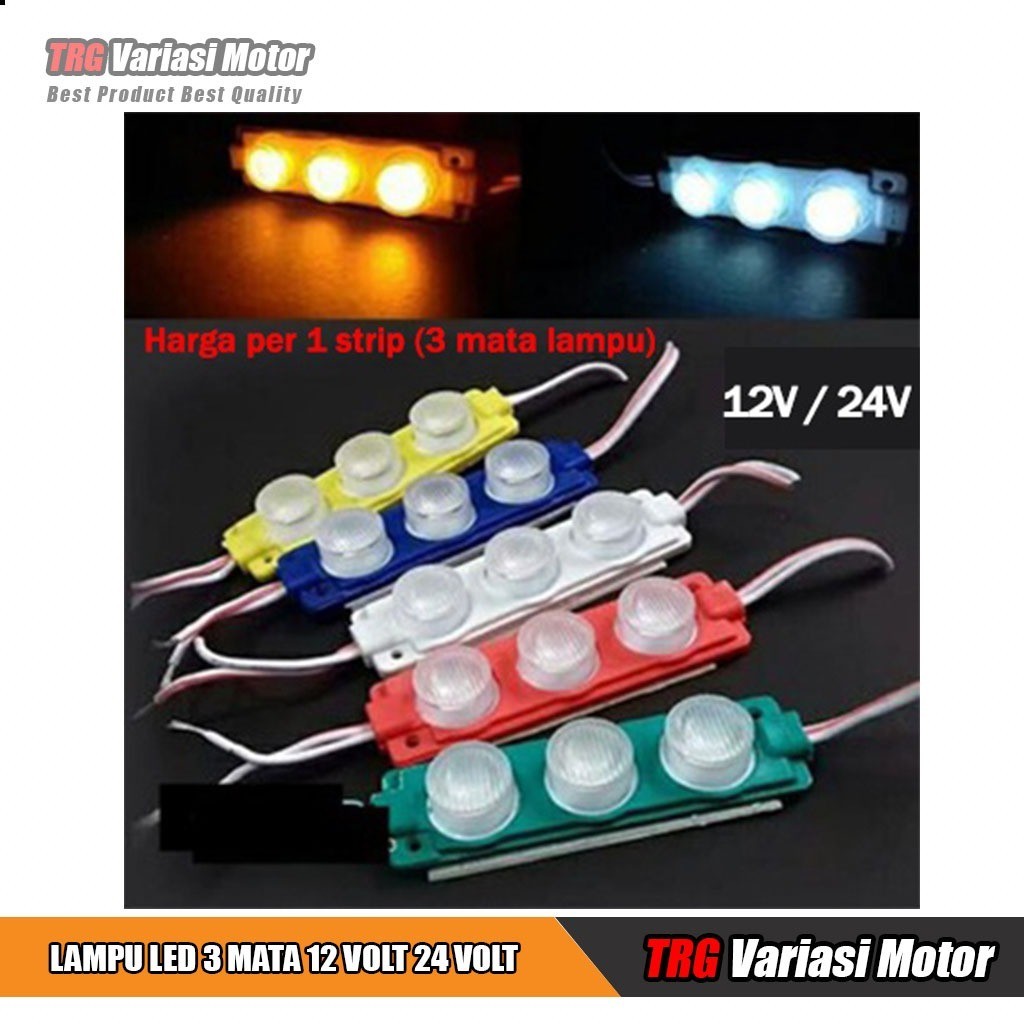 Lampu Led 3 Mata 12 Volt 24 Volt Waterproof 7 Varian Warna