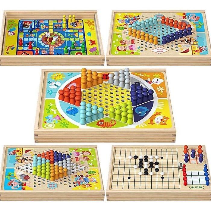 [TERLARIS] BOARD GAME 9 IN 1 KAYU LUDO HALMA OTELO ULAR TANGGA 2706