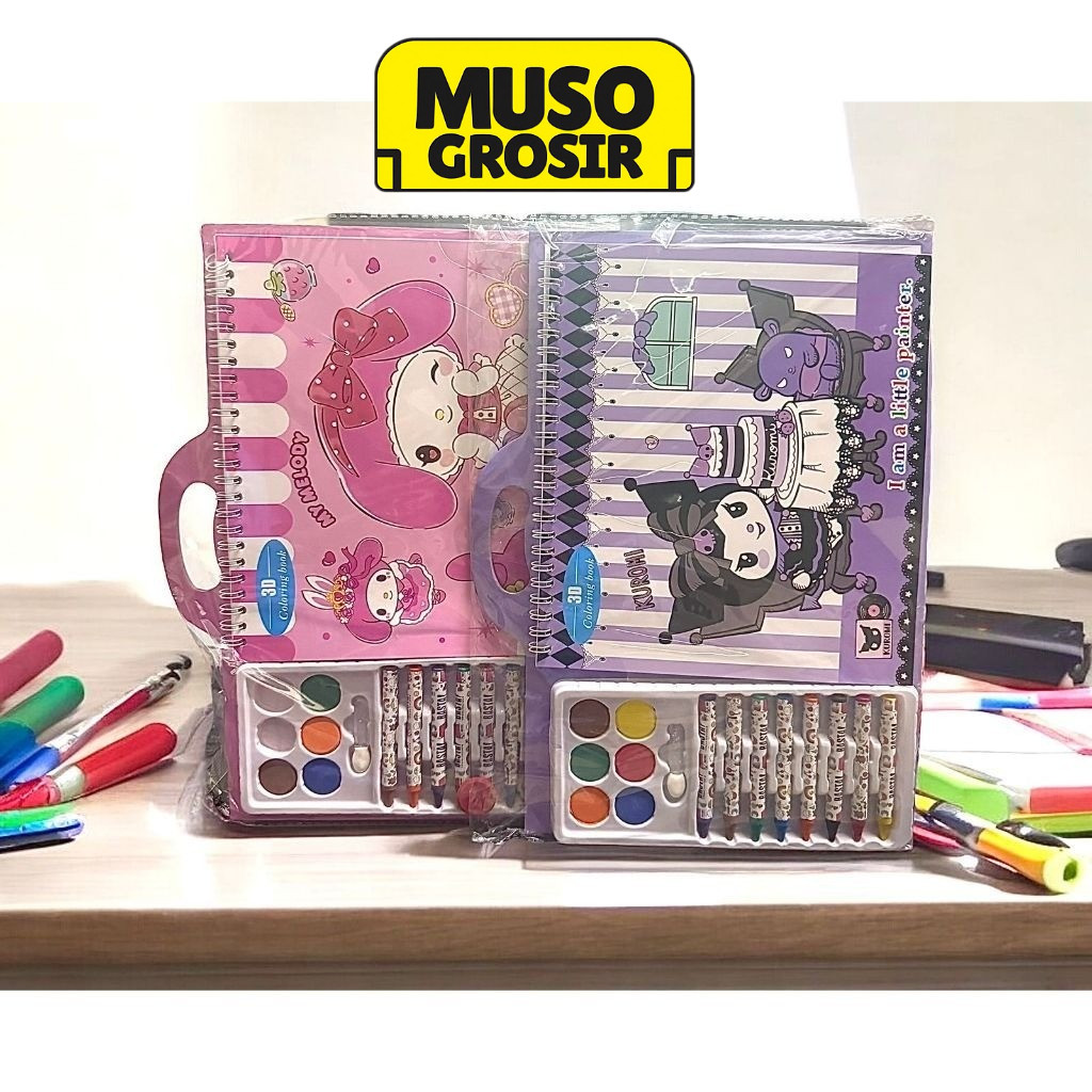 

MUSO | BUKU CRAYON DRAWING COLORING BOOK SANRIO / Buku Gambar Mewarnai Karakter Sanrio 3D Kuromi Melody Hello Kitty Coloring Book 3D Set Crayon Belajar Melukis Menggambar