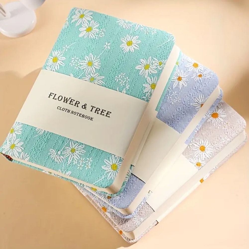 

Adorable Stylish Daisy Hand Ledger Fabric Cover Morandi Floral Notebook Compact Cotton Cloth Binding Pocket Book Office