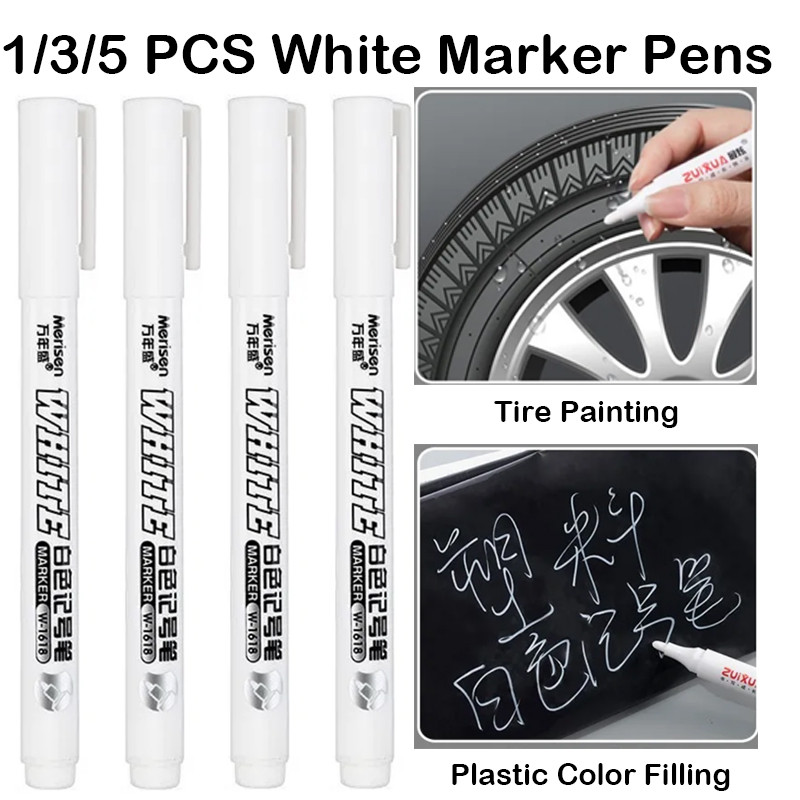 

1/3/5 Pcs For Metal White Marker Pen Oily Waterproof Plastic Gel Pen Writing Drawing Graffiti Pen Stationery School Supplies
