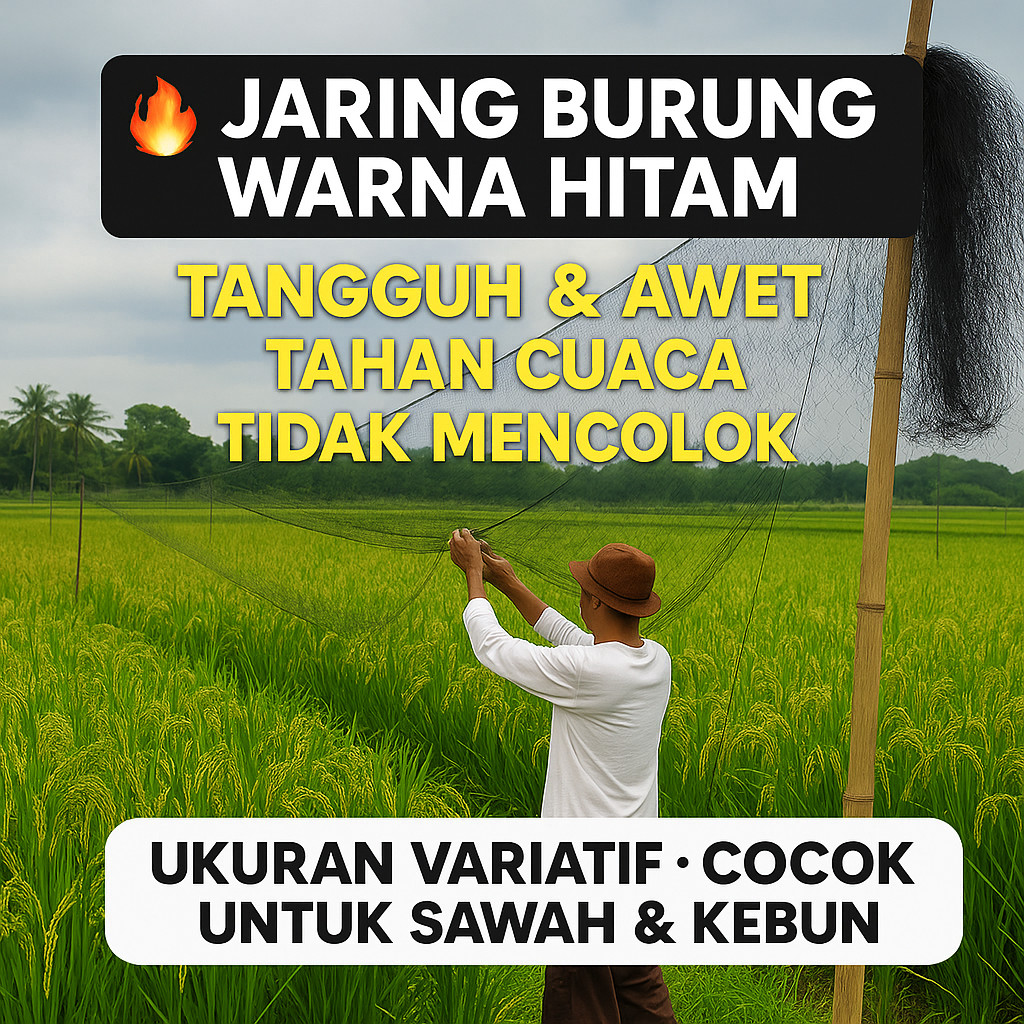 Jaring Burung Warna Hitam – Anti Pipit – Ukuran Variatif untuk Sawah & Kebun
