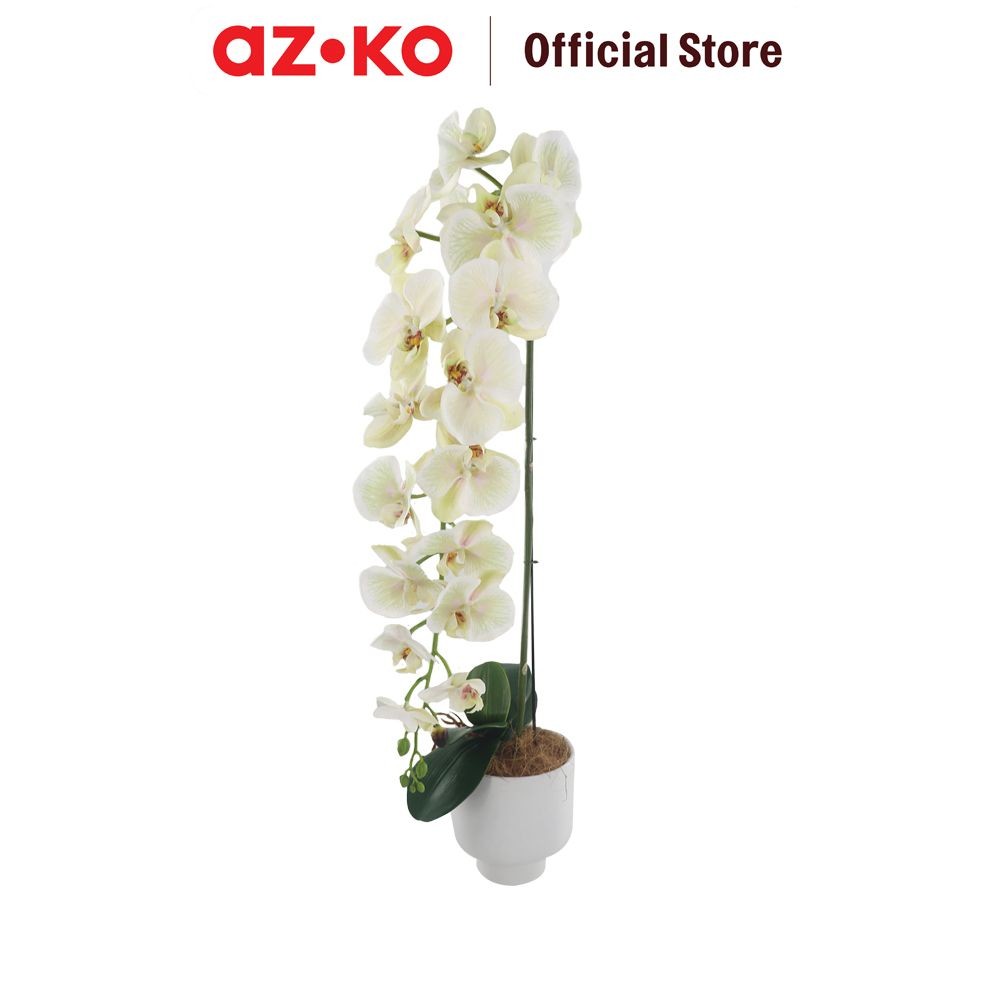 AZKO Arthome Bunga Artifisial Orchid 1 Stem Dengan Pot - Putih Tumbuhan Buatan Bunga Hias Cantik Sin
