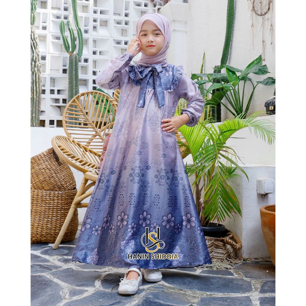 HANIN SHIDQIA - Dres Premium Anak Bahan Dior Silk Uk 4-12th Blue Denim /Gamis Terbaru
