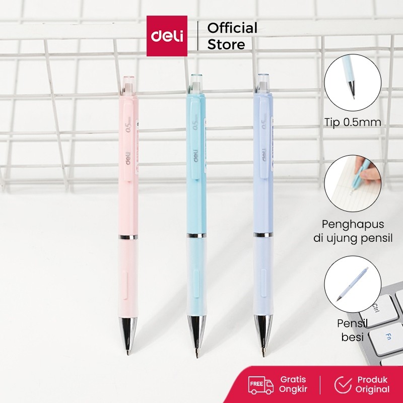 

Deli Propelling Pencil Pensil Mekanik Cetek Tip 0.5 mm Dilengkapi Klip S347