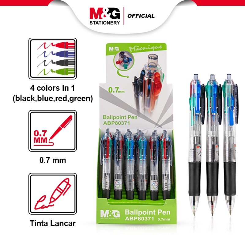 

M&G Pulpen Pena 4 in 1 4 Warna Motif Warna-Warni Tip 0.7mm Retractable Nyaman Gagang Karet