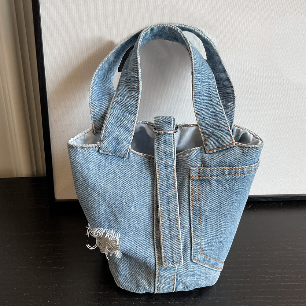 

Women Street Handbag Fashion Denim Tote Bag Solid Color Handle Handbag Casual Shoulder Bag for Date Party Shopping for Women