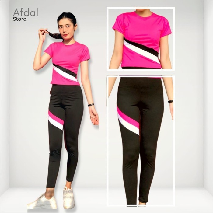 Setelan Pakaian Sport Olahraga Murah Ketat Bagus tebal Keren /setelan senam baju pendek+legging spor