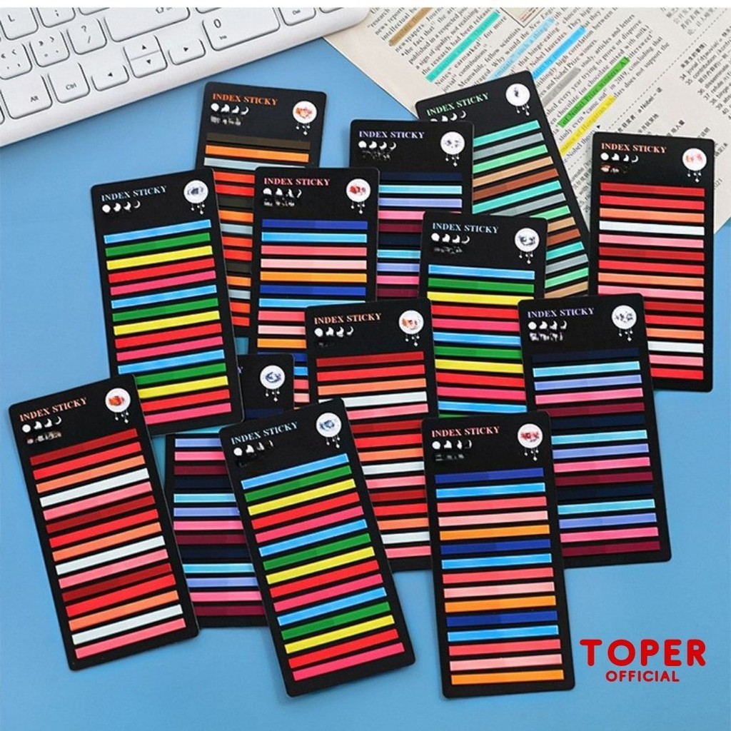 

TOPER Sticky Notes Strip Set Index Mark 15 List Warna Stick Note Catatan Kertas Tempel Memo Highlighter Aesthetic