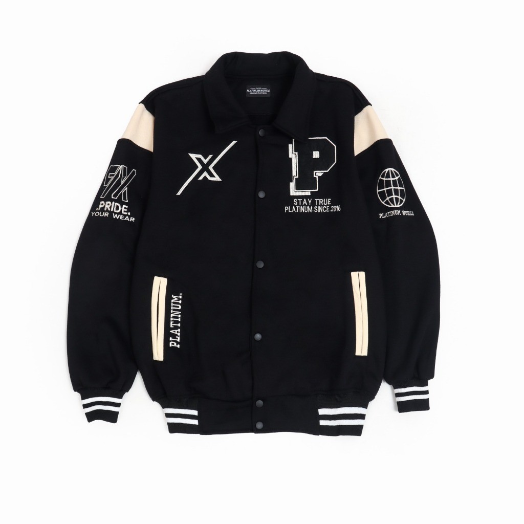 SK89IU PLATINUM WORLD Jacket Varsity Full Bordir Outerwear Varsity Jacket Baseball East Team Fleece 