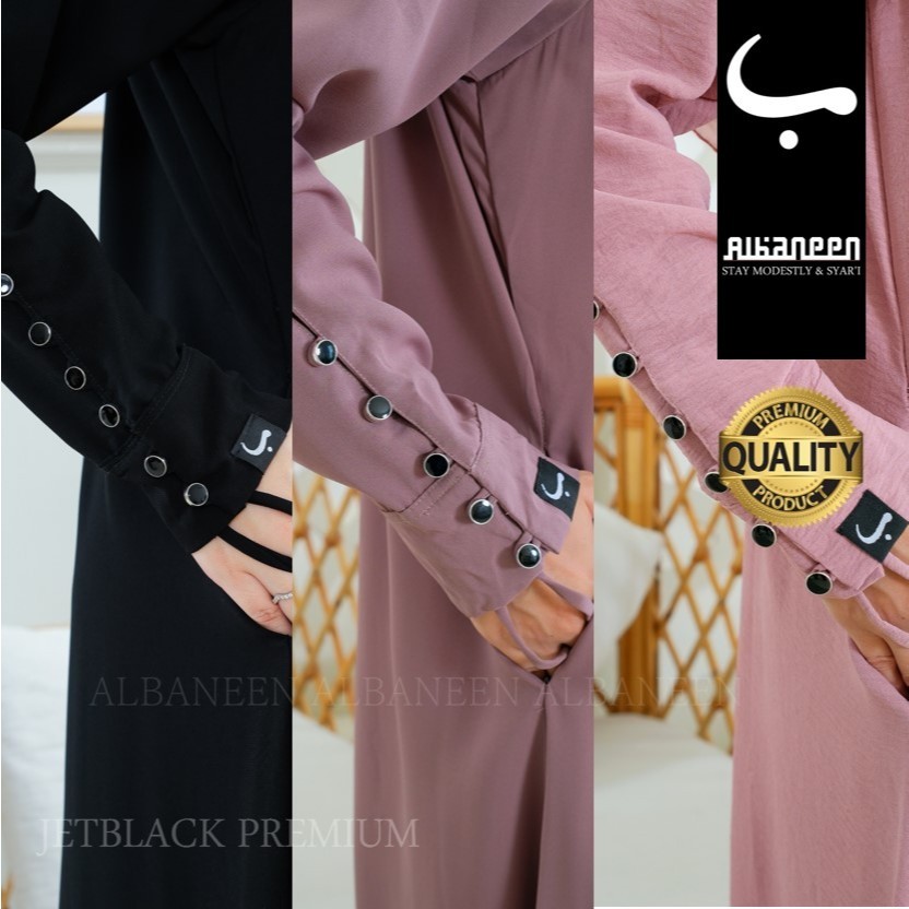 S34R [NEW Mola Dress] Gamis hitam polos wanita premium | Abaya Jetblack mewah Albaneen.syari Ori | G