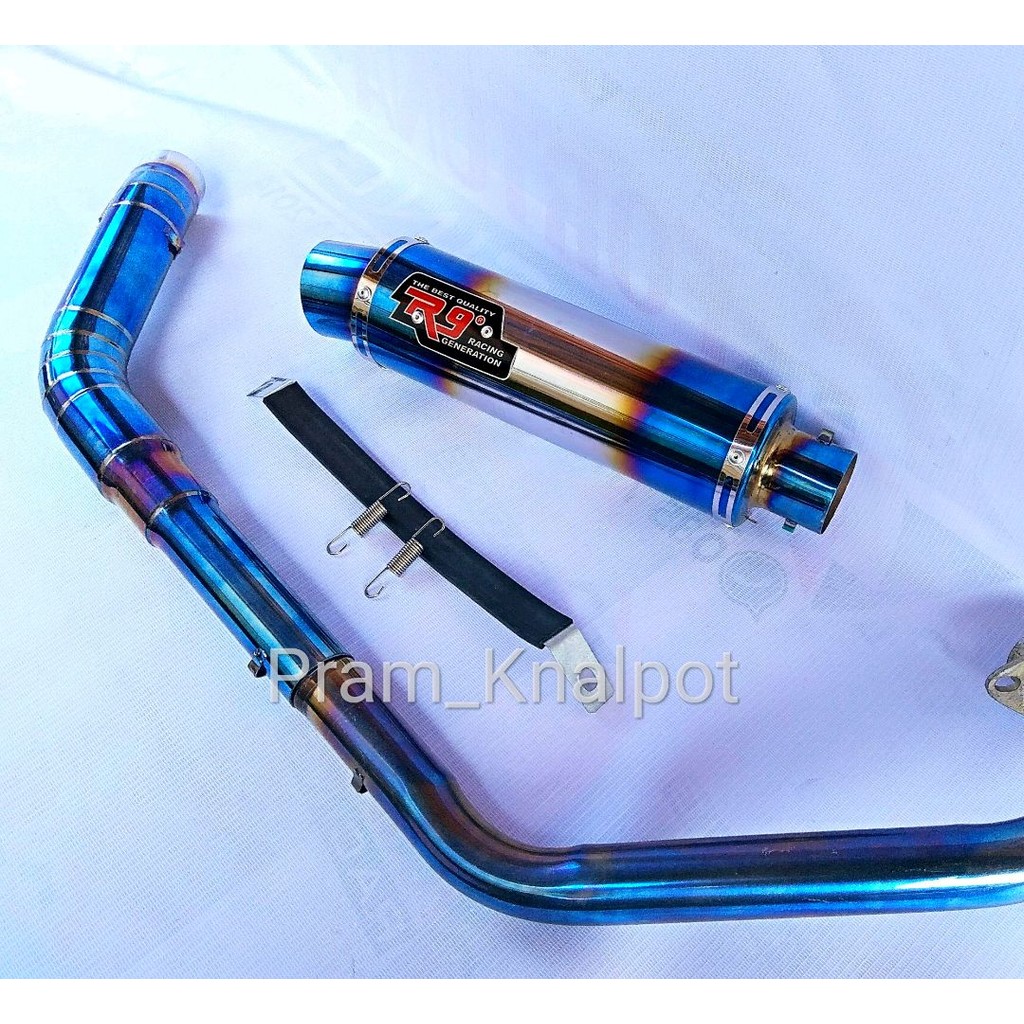 Knalpot racing R9 blue pnp for Scorpio 225