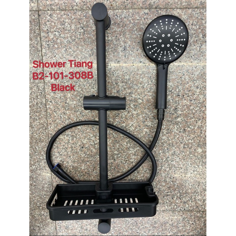 Shower Tiang + Hand Shower + Selang + Bracket HITAM / BLACK
