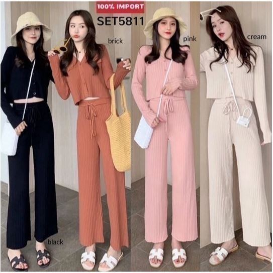 KEKINIAN - ZRX SET TERANA VARIASI KANTONG TALI CELANA / ONE SET MORRA KNIT / SETELAN WANITA ATASAN D