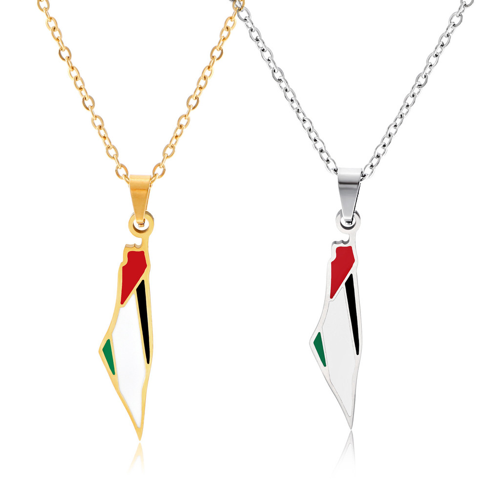 Kalung Minyak Tetes Vintage Kalung Palestina Peta Israel Aksesori Logam Liontin