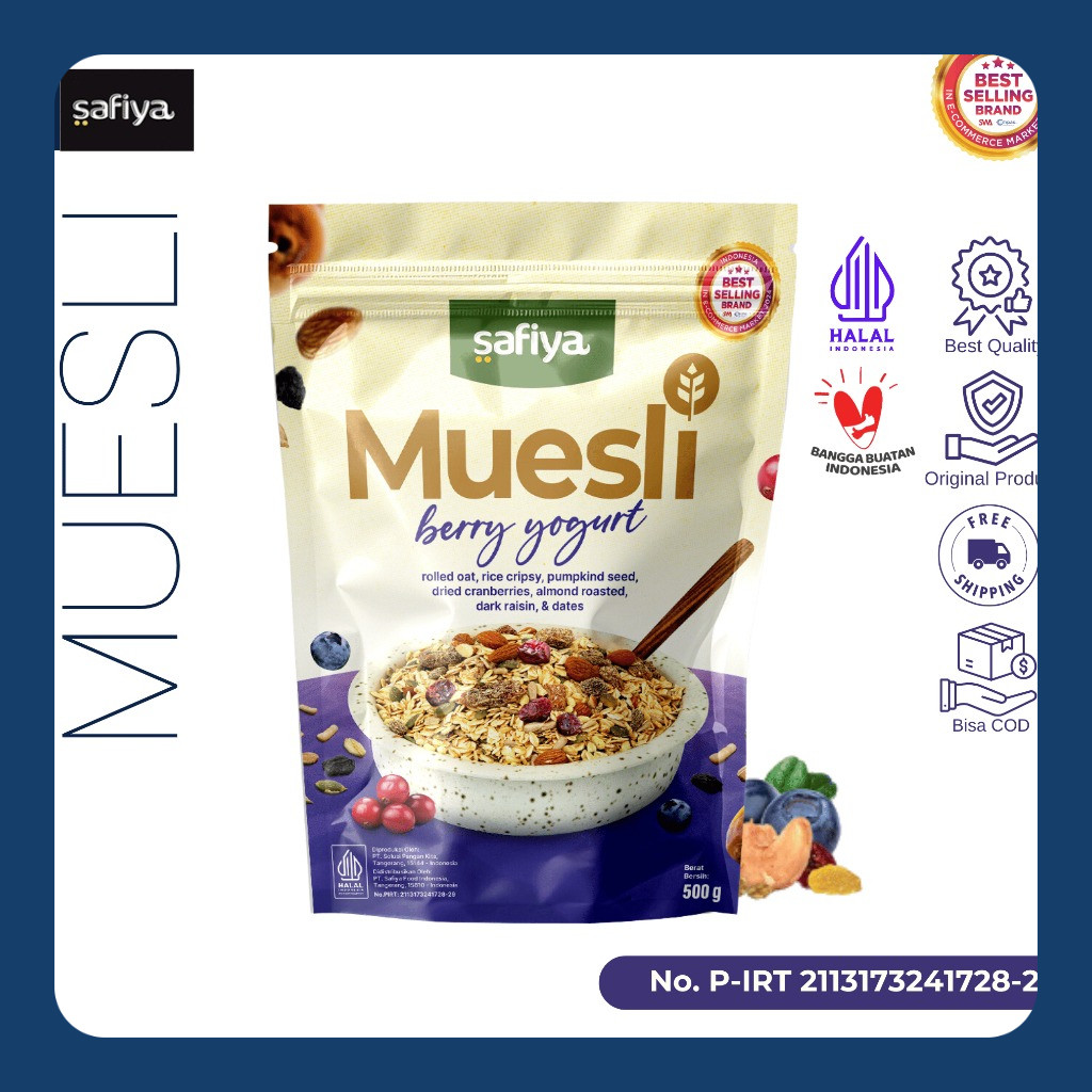 

Safiya Muesli Berry Yogurt 500 Gram Sereal With Almond Premium