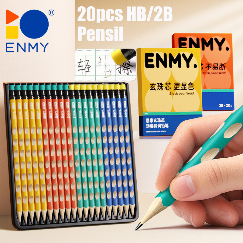 

ENMY Graphite Pencil HB 2B / Pensil Kayu HB 2B Isi 20 PCS/Box Desain Segitiga Ergonomis