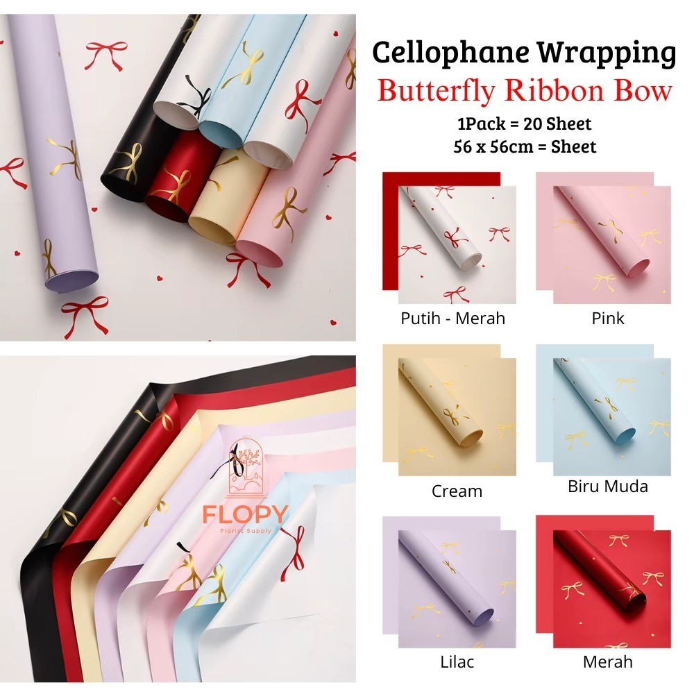 

[ 5 Lembar ] Cellophane Flower Wrap Motif Pita / Kertas Bunga / Wrapping Paper