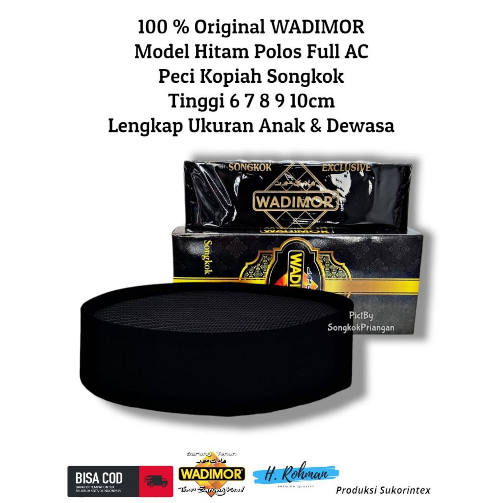 Songkok Hitam Motif FULL AC WADIMOR Tingi 7/8/9/10Cm ORI Songkok Wadimor Songkok Beludru