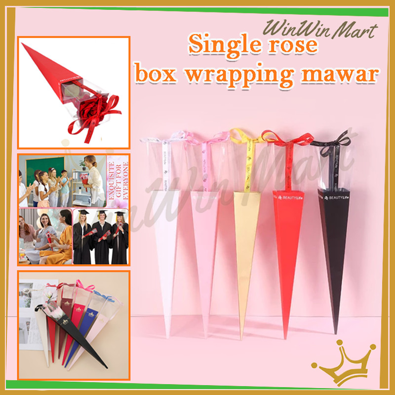 

WW Single Rose Box / Single Rose Box Wrapping Mawar / Single Rose Flower In Box Cone / Flower Wrap Wrapping Box Buket Bunga Mawar