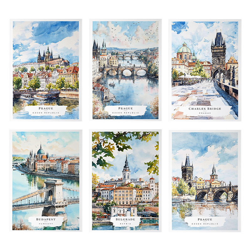 

Eastern European Travel Watercolor Poster Czech Republic Turkey Hungary Istanbul Prints Canvas Wall Art Pictures Home Room Decor