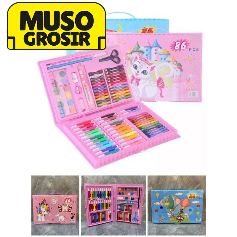 

MUSO | ART Set Crayon 86 Pensil Warna Spidol Cat Air Lengkap Tas Mewarnai Melukis Menggambar Kado Anak