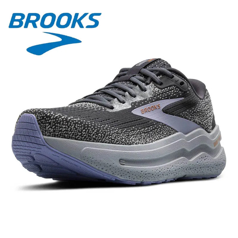 Sepatu Latihan Lari Pria Brooks Ghost Max 2 Hitam dan Biru Jaring Elastis Fashion Santai