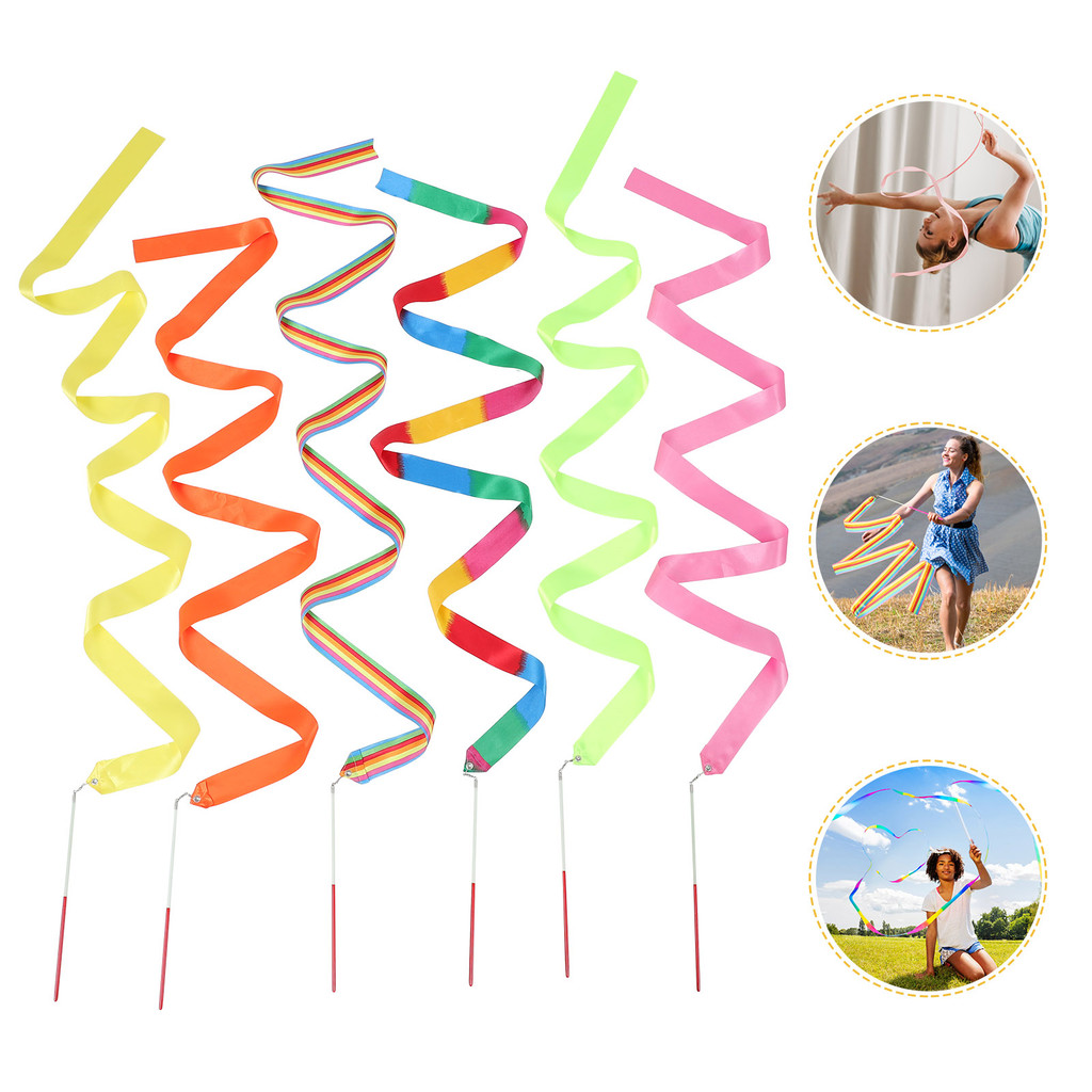 6pcs Gymnastic Streamer 2M Ribbon Dance Ribbons Girls Toys Colored  Kids Dancing Twirling Colored Da