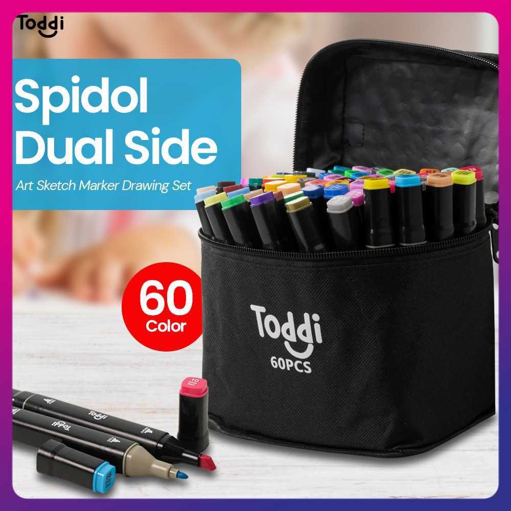 

Toddi Spidol Dual Side Fine Art Brush Pen Art Marker Set 60 Color - HL270