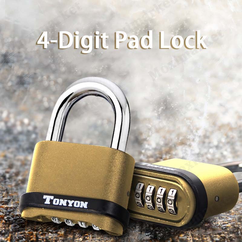 TONYON 4 Digit Gembok Alarm untuk Pintu Garasi Gembok Padlock Anti Air Gembok Anti Maling Pagar Ruma
