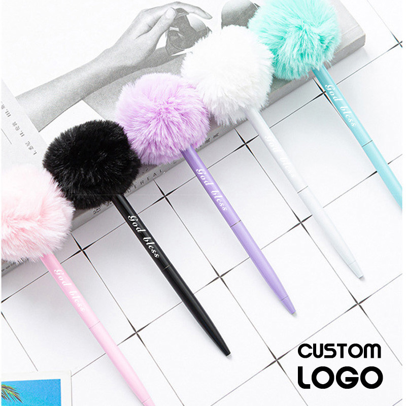 

Cute Hair Ball Ballpoint Pen Creative Metal Custom Pen Cartoon Plush Pen Office Student School Stationery