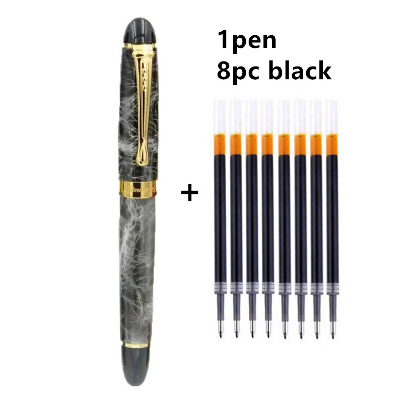 

1Pc Ballpoint Pen + 8 Refills Metal Gray Ink Gel Pen Bullet Tip 0.5mm Rollerball Pen School Office Supplies Stationery Pen