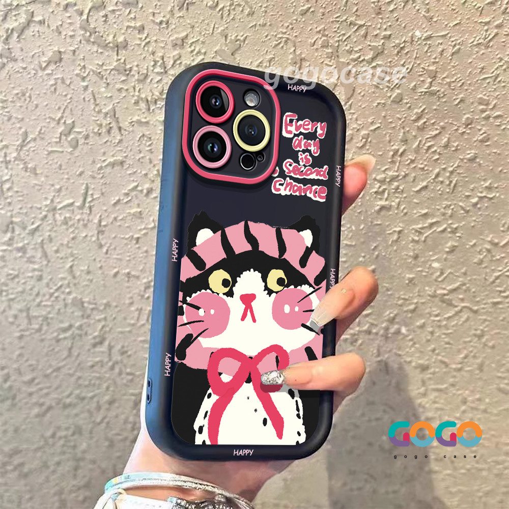 Casing ponsel silikon anti jatuh anak kucing sorban merah muda kartun yang lucu Case untuk iPhone 15