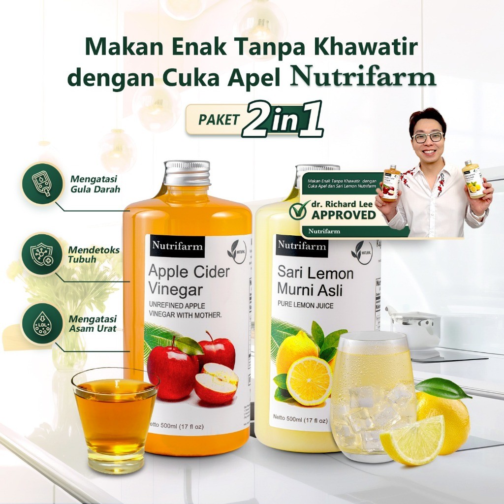 

CUKA APEL SARI LEMON PAKET 2 IN 1 ORIGINAL ORGANIK 500ML / APPLE CIDER VINEGAR / CUKA SARI APEL / BRAGG NUTRIFARM DEHEALTH SUPPLIES DARIBUMI BEORGANIK Organik Mart