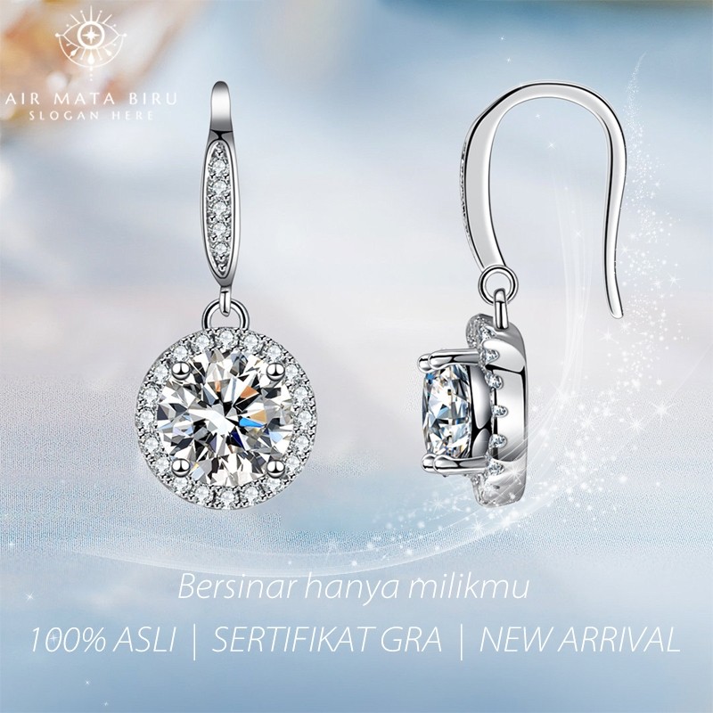 Anting subang berlian Moissanite Anting moissanite sertifikat 1.0 Carat subang wanita perak 925 BTEZ