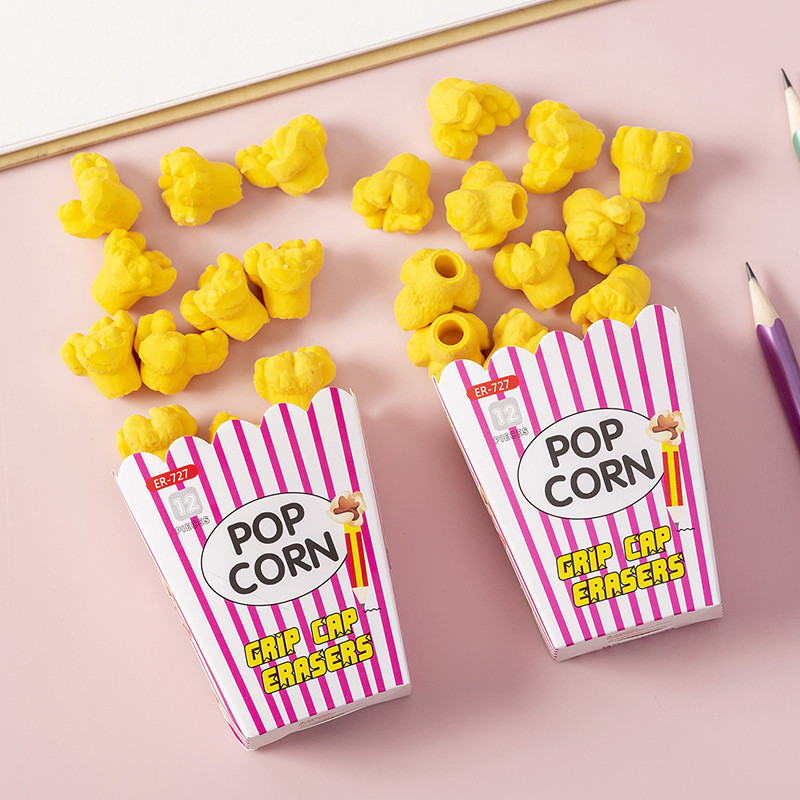 

1 pack Ins Novelty Cartoon Popcorn Pencil Eraser Japanese Stationery Kids School Supplies Kawaii Eraser for Girls Student Prizes