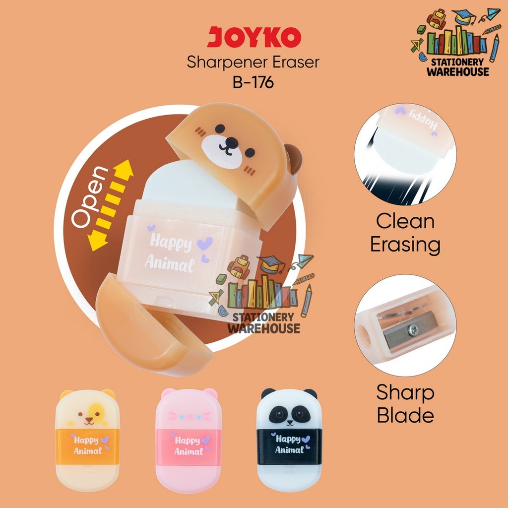 

Sharpener Eraser 2 in 1 Rautan dan Penghapus Joyko B-176 Happy Animal