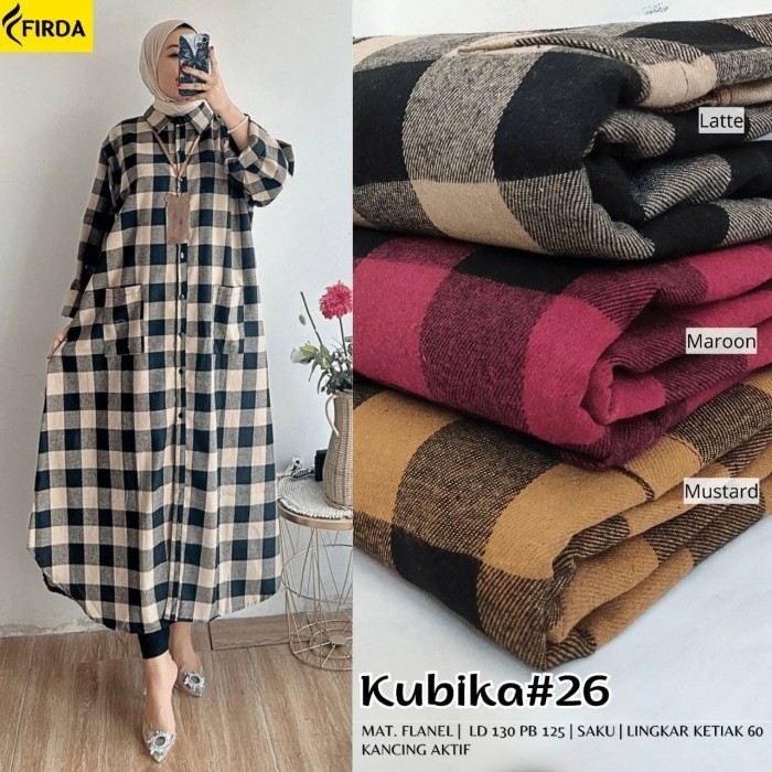 ✔HST.H✔ - DISKON Kubika#26 maxy gamis wanita motif kotak kotak bahan flanel jumbo ld130cm