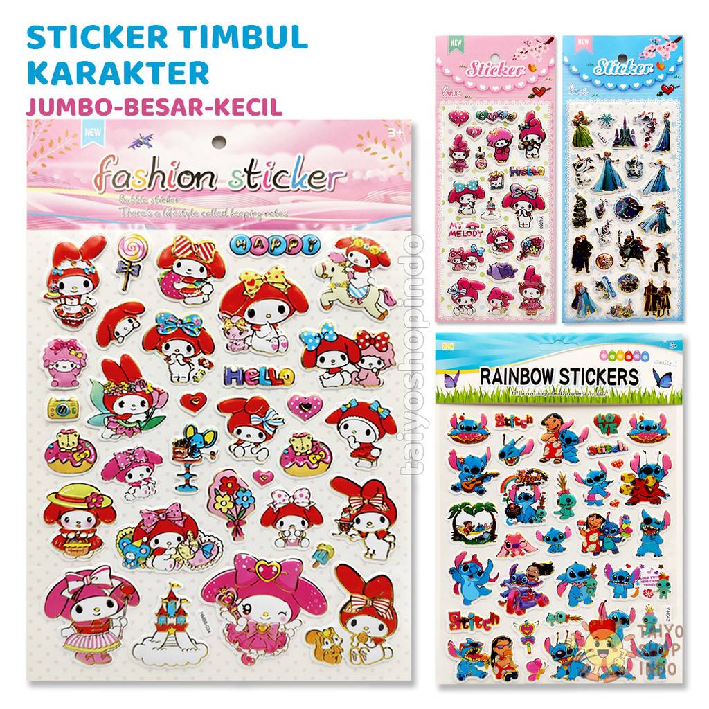

TAIYO Sticker Timbul Karakter Motif Kartun Sanrio Jumbo Besar Sedang Stiker Dekorasi Hiasan Aksesoris Mainan Anak