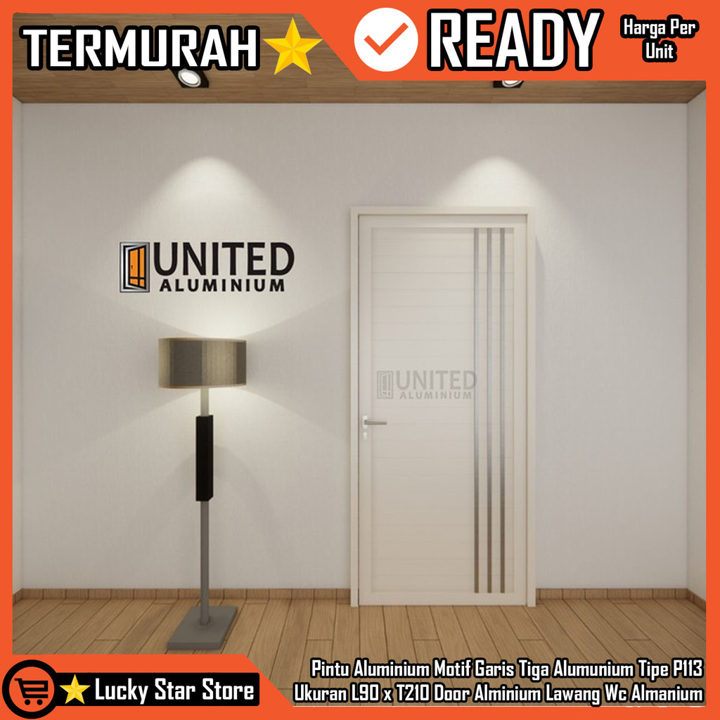 United Aluminium Co Id Pintu Aluminium Motif Garis Tipe P113 Putih Silver Hitam Cokelat Ukuran L90 x