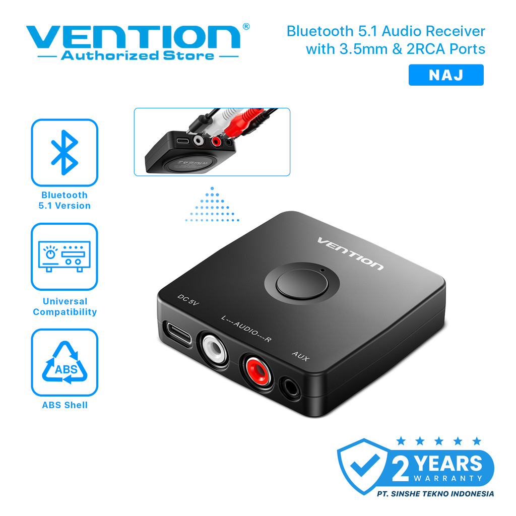 Vention Bluetooth 5.1 Audio Receiver RCA 3.5mm Jack Aux Wireless Adapter Music for Car Speaker