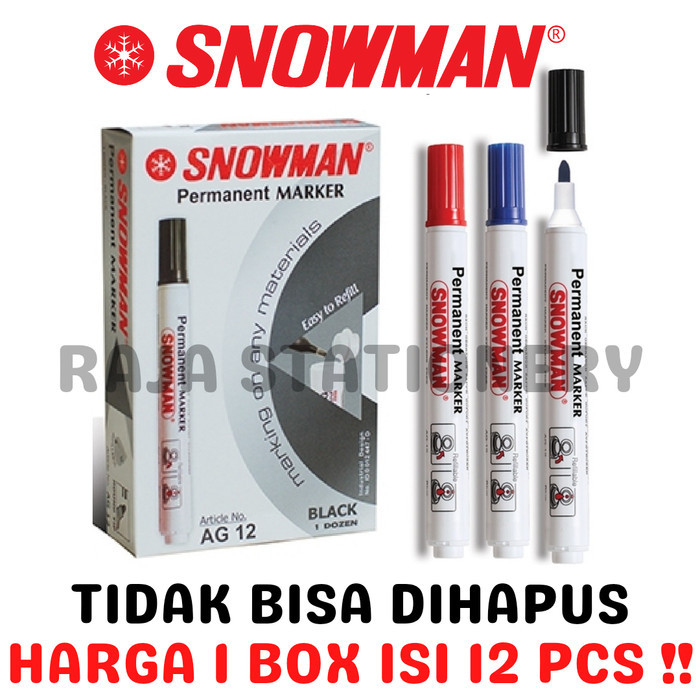 

TERBARU SNOWMAN PERMANENT MARKER G-12 SPIDOL PERMANEN AG-12 HITAM BIRU [12PCS] - KECIL AG-12, BLACK