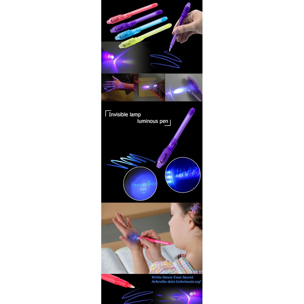 

Magic Purple 2-in-1 UV Black Light Combo Pen Learning Toy for Children 4pcs Luminous Light Pen for Drawing with Invisible Ink