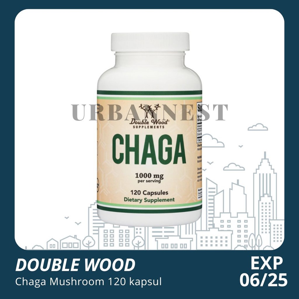 Chaga Mushroom 1000 mg isi 120 Double Wood Supplement extract jamur anti kanker powder lingzhi bubuk